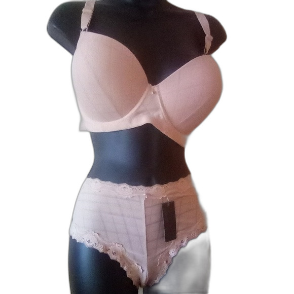 Youmita Nude Jacquard Print 40DD Bra/2X Hipster Set NWT - Picture 14 of 14